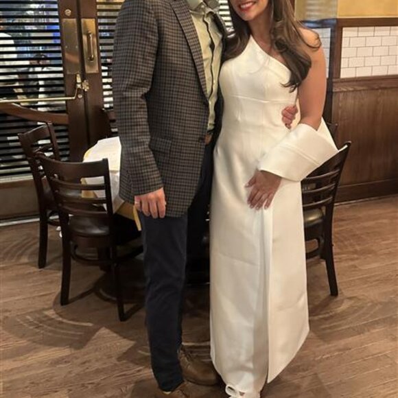 Rachel Gilbert Off-Shoulder Cream Gown - Picture 13 of 14